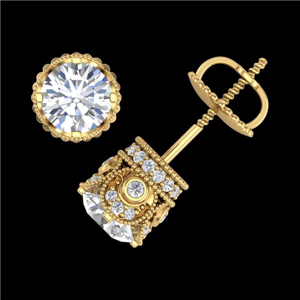 1.85 ctw VS/SI Diamond Solitaire Art Deco Stud Earrings 18k Yellow Gold - REF-261K8Y