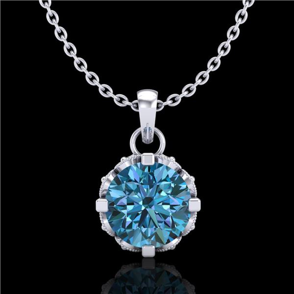 0.85 ctw Fancy Intense Blue Diamond Art Deco Necklace 18k White Gold - REF-90Y9X
