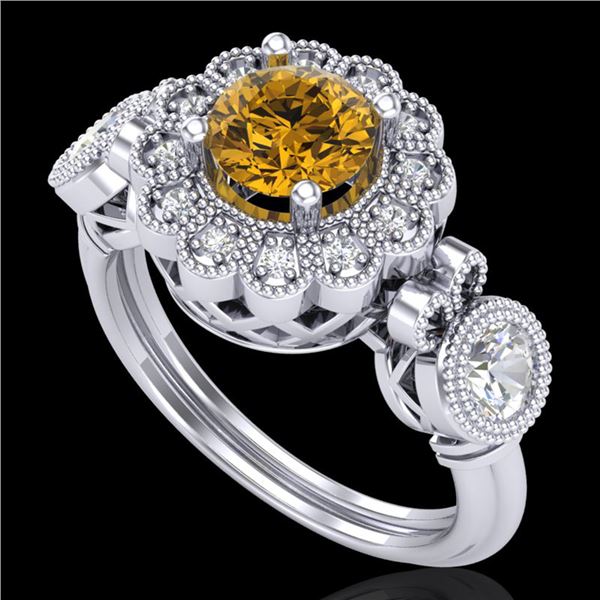1.5 ctw Intense Fancy Yellow Diamond Art Deco Ring 18k White Gold - REF-309R3K