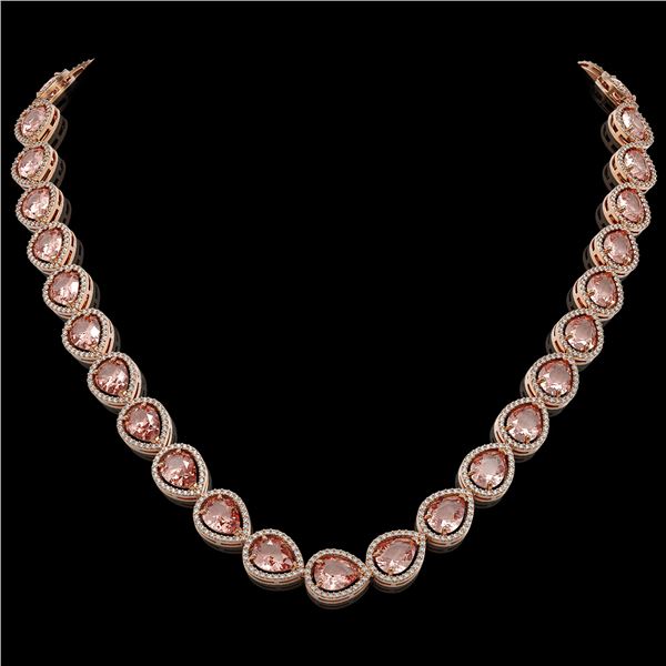 41.6 ctw Morganite & Diamond Micro Pave Halo Necklace 10k Rose Gold - REF-1024R4K