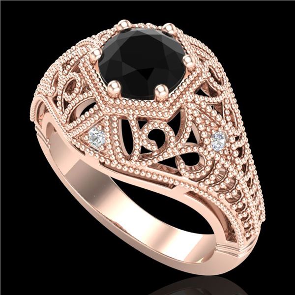 1.07 ctw Fancy Black Diamond Engagment Art Deco Ring 18k Rose Gold - REF-85W5H