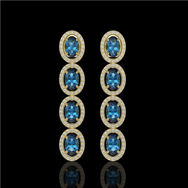 6.28 ctw London Topaz & Diamond Micro Pave Halo Earrings 10k Yellow Gold - REF-143A6N