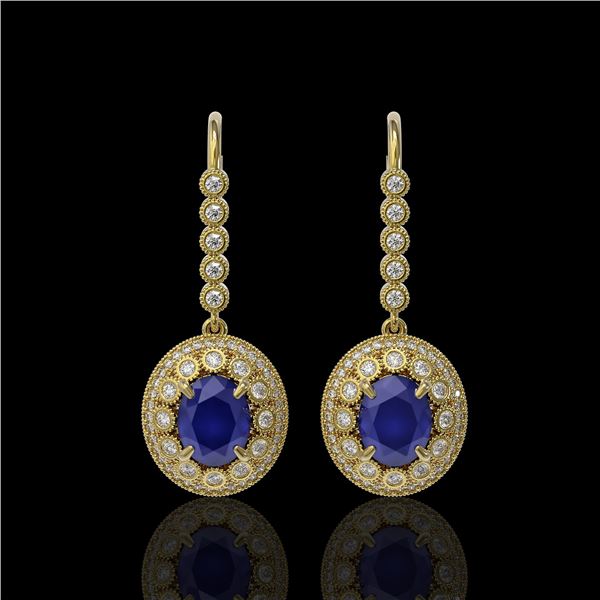 9.25 ctw Certified Sapphire & Diamond Victorian Earrings 14K Yellow Gold - REF-243W5H