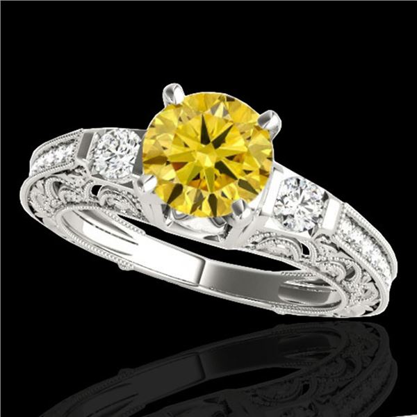 1.63 ctw Certified SI Intense Yellow Diamond Antique Ring 10k White Gold - REF-259R3K