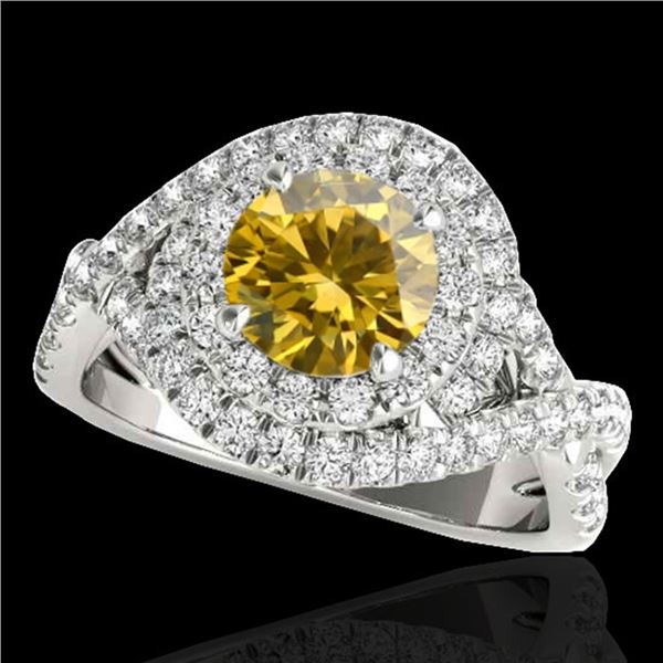 2 ctw Certified SI/I Fancy Intense Yellow Diamond Halo Ring 10k White Gold - REF-259M3G