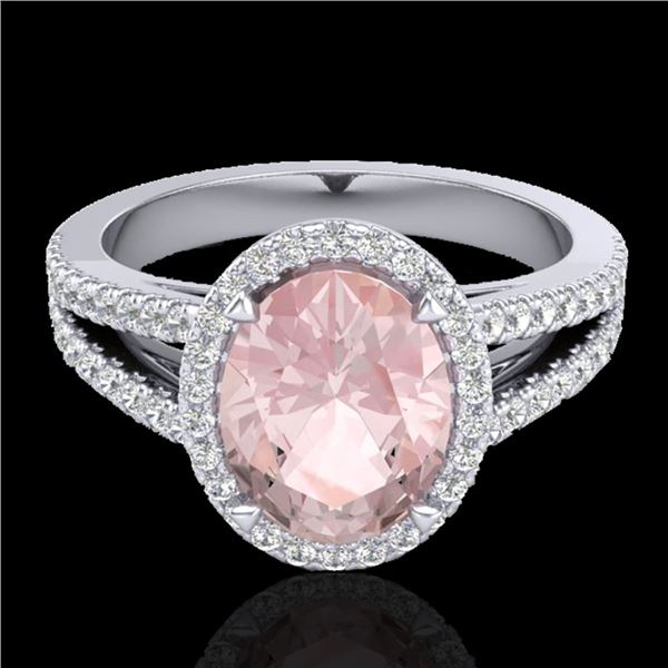 3 ctw Morganite & Micro VS/SI Diamond Halo Ring 18k White Gold - REF-86K2Y