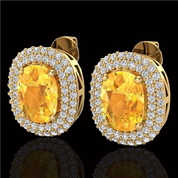 6 ctw Citrine & Micro Pave VS/SI Diamond Earrings 14k Yellow Gold - REF-118N2F