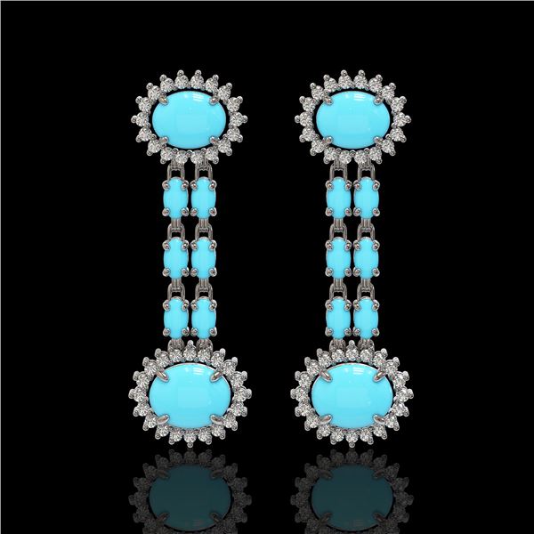 7.39 ctw Turquoise & Diamond Earrings 14K White Gold - REF-143A3N