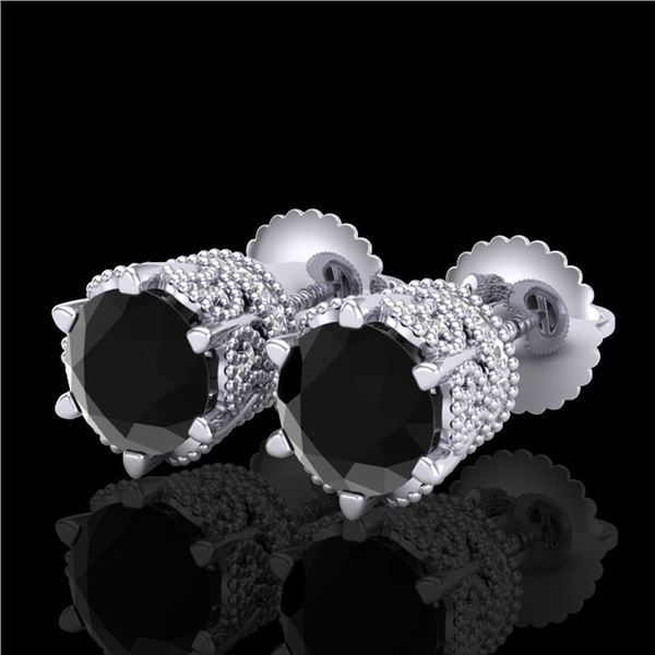 2.04 ctw Fancy Black Diamond Art Deco Stud Earrings 18k White Gold - REF-89W3H