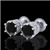 Image 1 : 2.04 ctw Fancy Black Diamond Art Deco Stud Earrings 18k White Gold - REF-89W3H