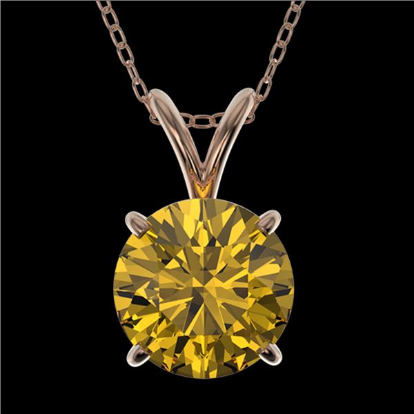 1.50 ctw Certified Intense Yellow Diamond Necklace 10k Rose Gold - REF-233W2H