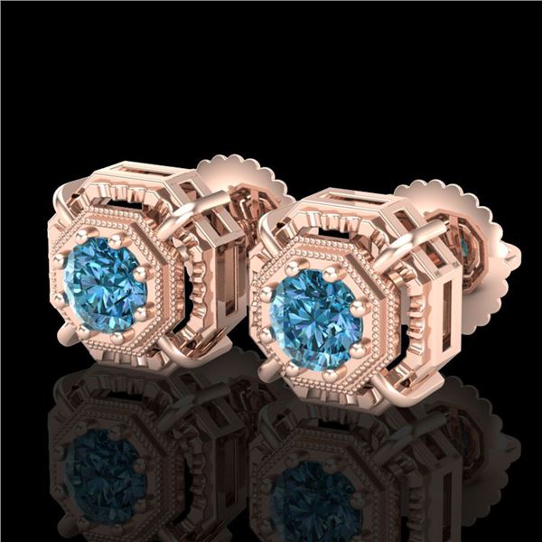 1.11 ctw Fancy Intense Blue Diamond Art Deco Earrings 18k Rose Gold - REF-158H2R