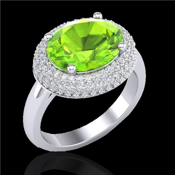 4.50 ctw Peridot & Micro Pave VS/SI Diamond Ring 18k White Gold - REF-116Y2X