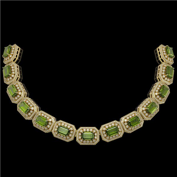 130.05 ctw Tourmaline & Diamond Victorian Necklace 14K Yellow Gold - REF-3619A6N