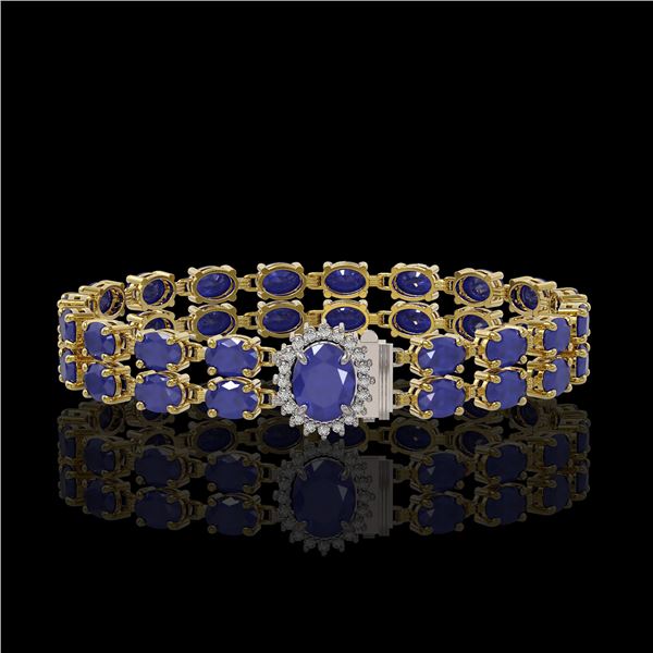 30.12 ctw Sapphire & Diamond Bracelet 14K Yellow Gold - REF-336G4W