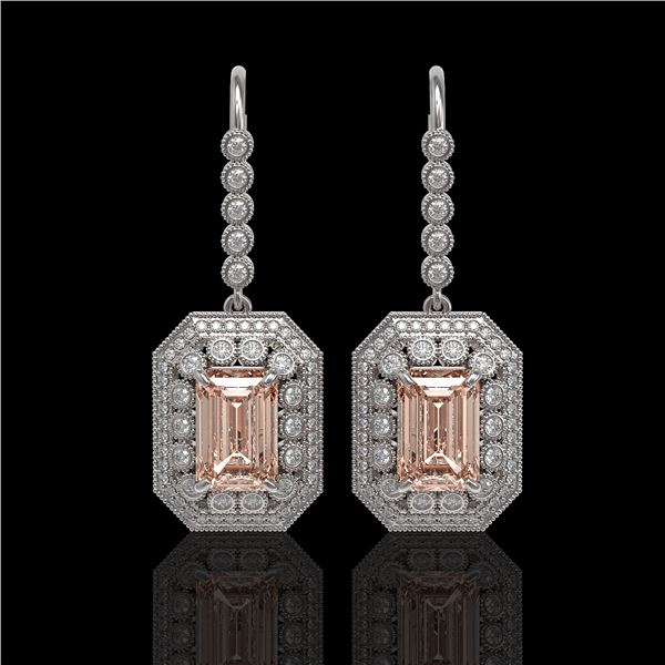 12.1 ctw Morganite & Diamond Victorian Earrings 14K White Gold - REF-410G4W
