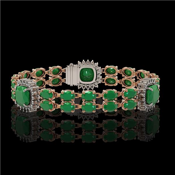 21.83 ctw Emerald & Diamond Bracelet 14K Rose Gold - REF-294F4M