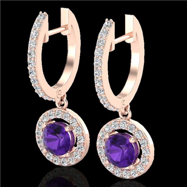 1.75 ctw Amethyst & Micro Pave VS/SI Diamond Earrings 14k Rose Gold - REF-76H4R