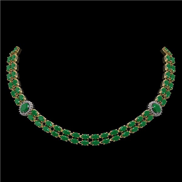 43.13 ctw Emerald & Diamond Necklace 14K Yellow Gold - REF-527Y3X