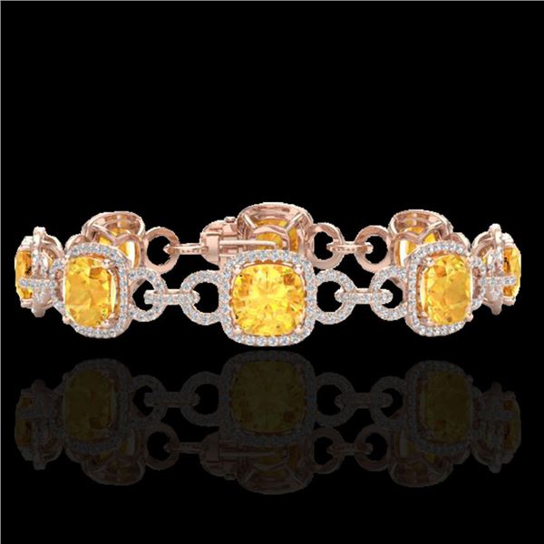 30 ctw Citrine & Micro VS/SI Diamond Certified Bracelet 14k Rose Gold - REF-368R9K