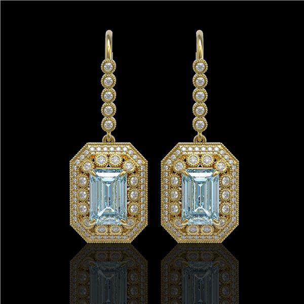 11.32 ctw Aquamarine & Diamond Victorian Earrings 14K Yellow Gold - REF-327R3K