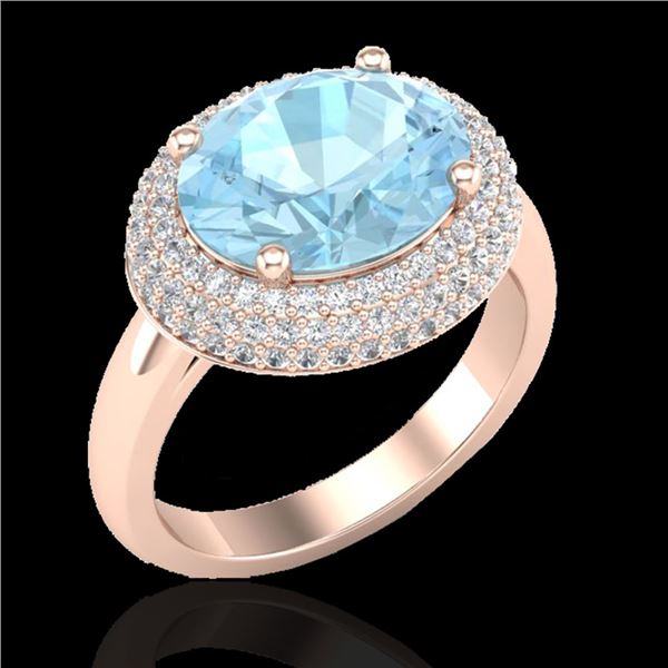 4 ctw Aquamarine & Micro Pave VS/SI Diamond Ring 14k Rose Gold - REF-116K5Y
