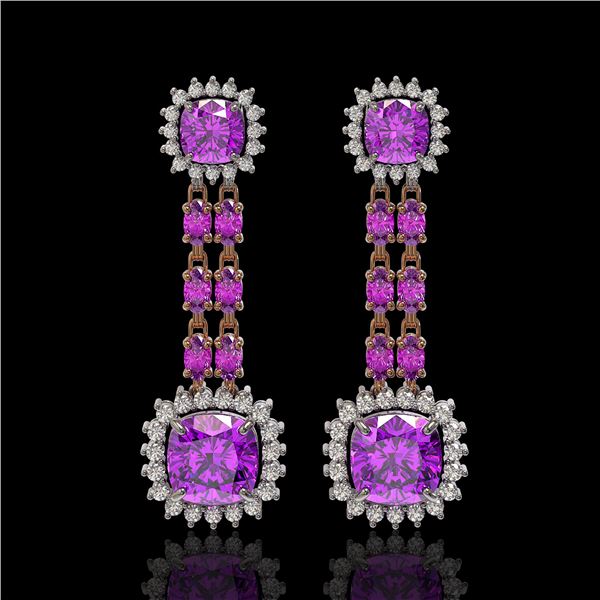 18.96 ctw Amethyst & Diamond Earrings 14K Rose Gold - REF-222R2K