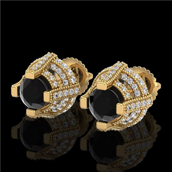 2.75 ctw Fancy Black Diamond Micro Pave Stud Earrings 18k Yellow Gold - REF-180F2M