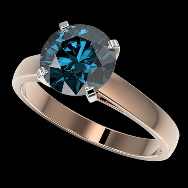 2.50 ctw Certified Intense Blue Diamond Engagment Ring 10k Rose Gold - REF-454M3G