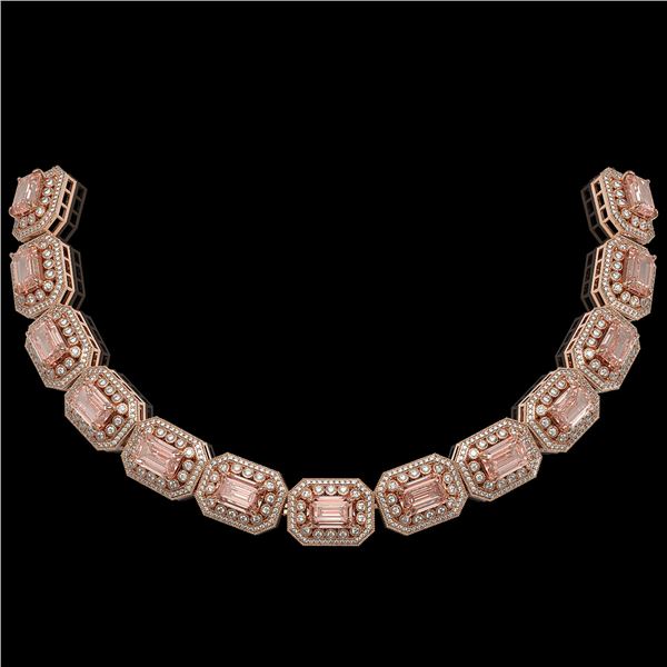 52.65 ctw Morganite & Diamond Victorian Bracelet 14K Rose Gold - REF-1818X4A