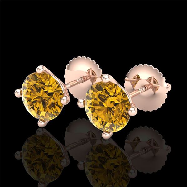 2 ctw Intense Fancy Yellow Diamond Art Deco Earrings 18k Rose Gold - REF-354M5G