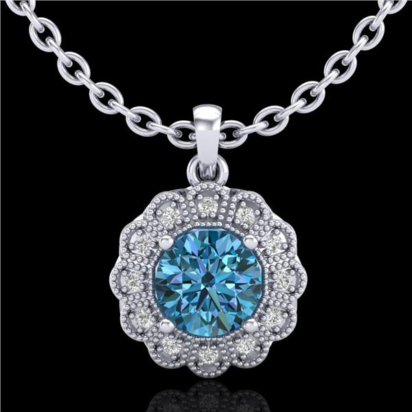 1.15 ctw Fancy Intense Blue Diamond Art Deco Necklace 18k White Gold - REF-218R2K