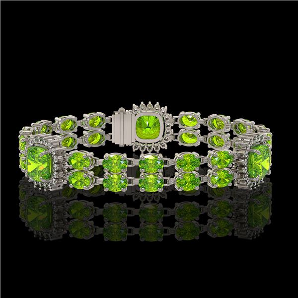 18.93 ctw Peridot & Diamond Bracelet 14K White Gold - REF-259H3R
