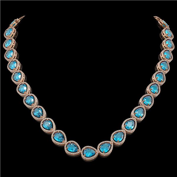 43.2 ctw Swiss Topaz & Diamond Micro Pave Halo Necklace 10k Rose Gold - REF-609G8W