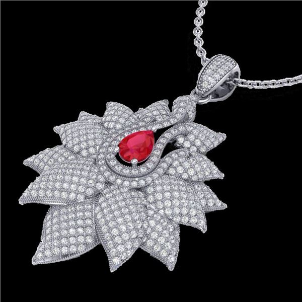 3 ctw Ruby & Micro Pave VS/SI Diamond Necklace 18k White Gold - REF-290Y9X