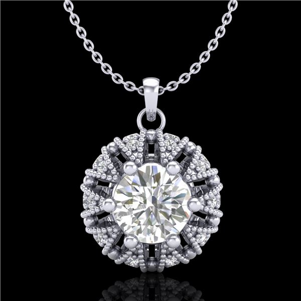 1.2 ctw VS/SI Diamond Art Deco Micro Pave Stud Necklace 18k White Gold - REF-220N2F