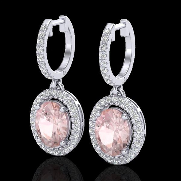 3.25 ctw Morganite & Micro Pave VS/SI Diamond Earrings 18k White Gold - REF-136M4G