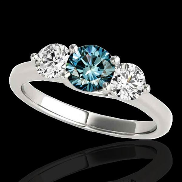 3 ctw SI Certified Fancy Blue Diamond 3 Stone Ring 10k White Gold - REF-395A5N