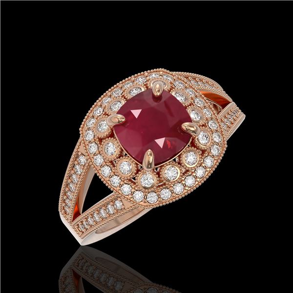 2.69 ctw Certified Ruby & Diamond Victorian Ring 14K Rose Gold - REF-103H3R