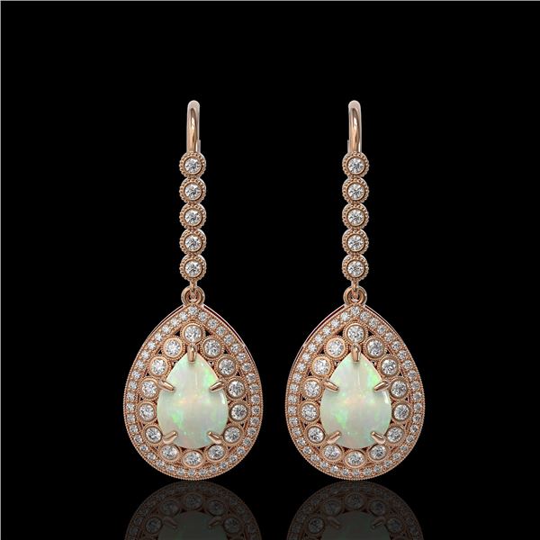 8.29 ctw Certified Opal & Diamond Victorian Earrings 14K Rose Gold - REF-268M9G