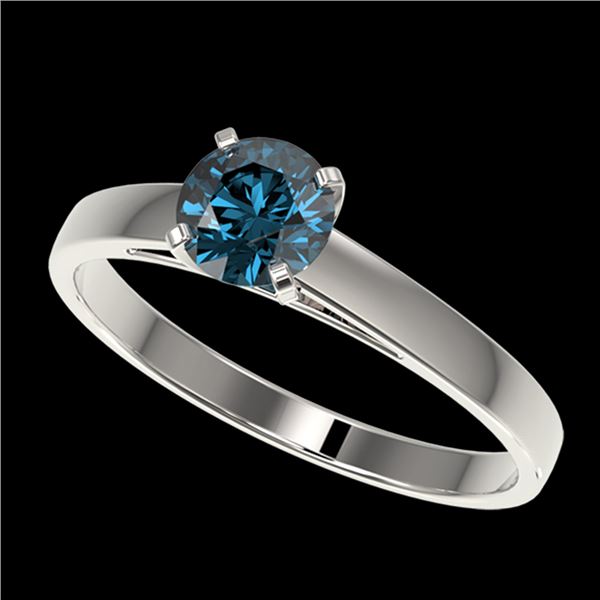 0.76 ctw Certified Intense Blue Diamond Engagment Ring 10k White Gold - REF-57W8H
