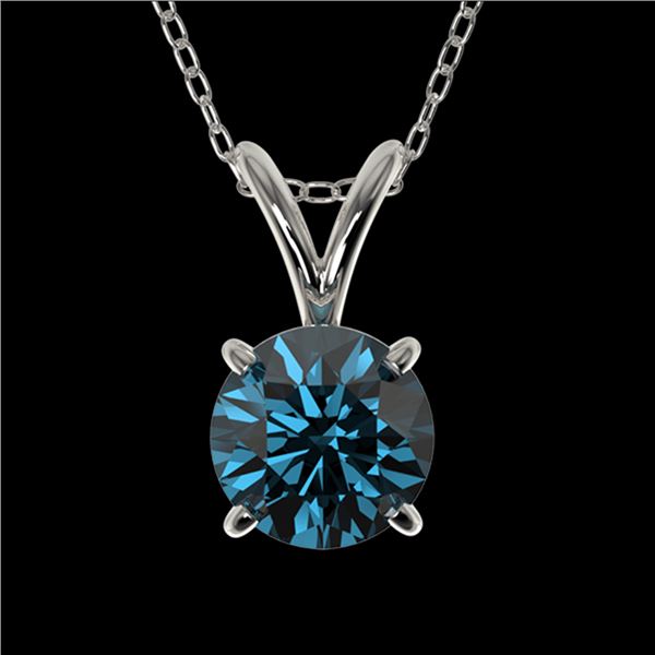 0.75 ctw Certified Intense Blue Diamond Necklace 10k White Gold - REF-54R2K