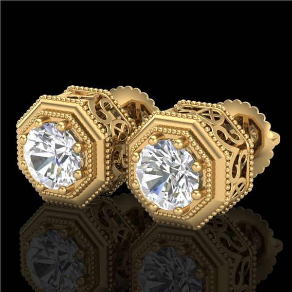 1.07 ctw VS/SI Diamond Solitaire Art Deco Stud Earrings 18k Yellow Gold - REF-218H2R