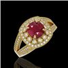 Image 1 : 2.69 ctw Certified Ruby & Diamond Victorian Ring 14K Yellow Gold - REF-103K3Y