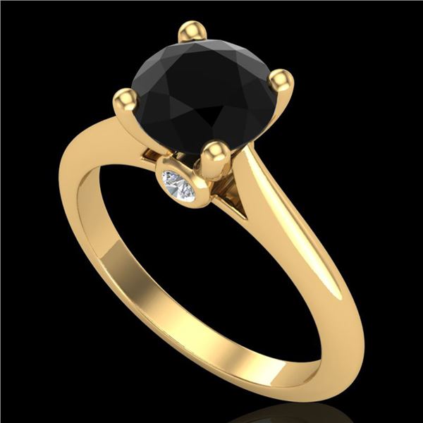 1.6 ctw Fancy Black Diamond Engagment Art Deco Ring 18k Yellow Gold - REF-75A2N