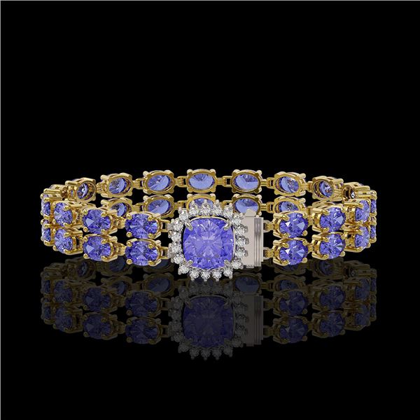 16.96 ctw Tanzanite & Diamond Bracelet 14K Yellow Gold - REF-245M5G