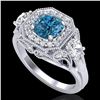 Image 1 : 2.11 ctw Intense Blue Diamond Art Deco 3 Stone Ring 18k White Gold - REF-283G6W