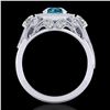 Image 3 : 2.11 ctw Intense Blue Diamond Art Deco 3 Stone Ring 18k White Gold - REF-283G6W
