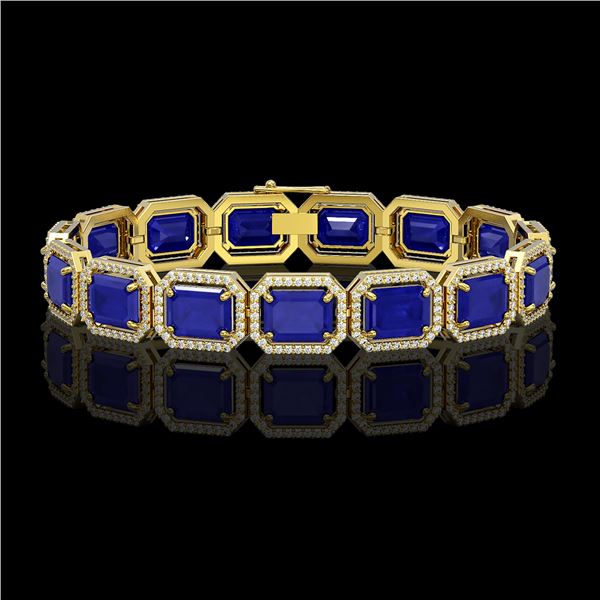 38.61 ctw Sapphire & Diamond Micro Pave Halo Bracelet 10k Yellow Gold - REF-392N4F