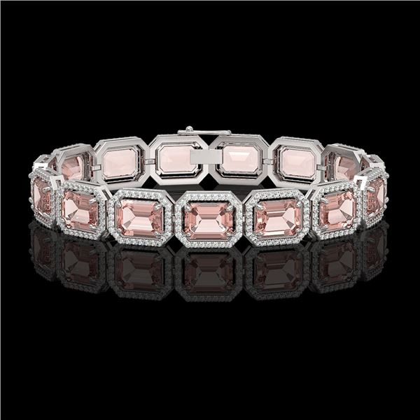 37.11 ctw Morganite & Diamond Micro Pave Halo Bracelet 10k White Gold - REF-787H3R